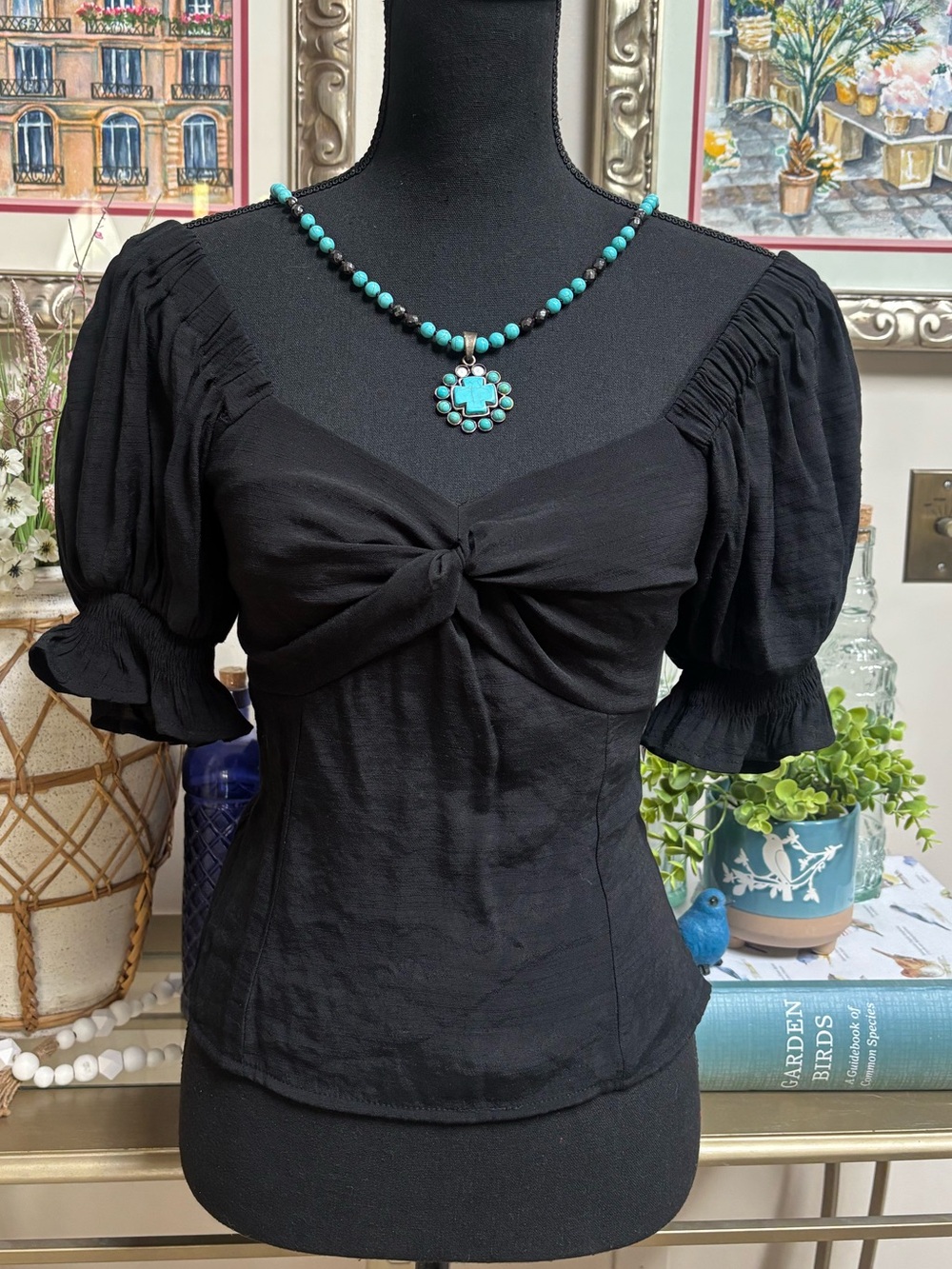 Nine West Black Twist-Front On/Off Shoulder Puff Sleeve Top Size Small NWT - Picture 9 of 9